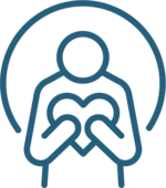 Graphic outline person holding a heart and sun in background represeenting self love