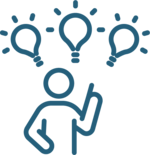 Graphic of outline person with three ideas shown by lightbulbs